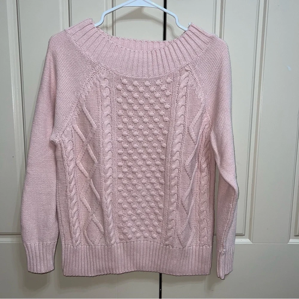 Chaps Light Pink Cable Knit Boat Neck Cotton Sweater Size Small